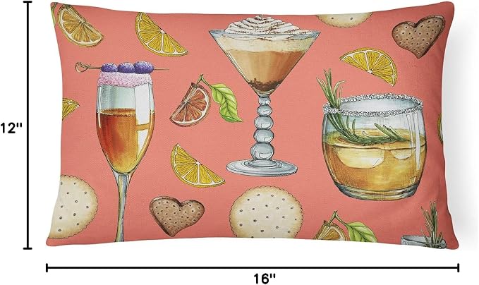 Caroline's Treasures BB5201PW1216 Drinks and Cocktails Salmon Canvas Fabric Decorative Pillow Machine Washable, Indoor Outdoor Decorative Pillow for Couch, Bed or Patio, 12HX16W