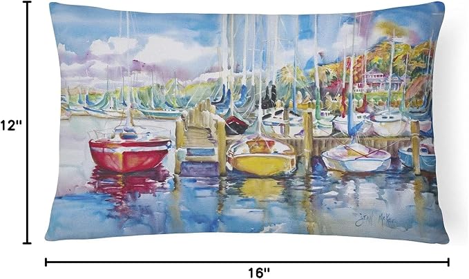 Caroline's Treasures JMK1063PW1216 Paradise Yacht Club Sailboats Canvas Fabric Decorative Pillow Machine Washable, Indoor Outdoor Decorative Pillow for Couch, Bed or Patio, 12HX16W