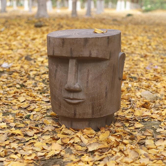 Outdoor Side Table Easter Island AHU Akivi Moai Statue Pedestal End Table Stool for Home Patio Deck Sunroom Garden Balcony Yard Lawn Grey