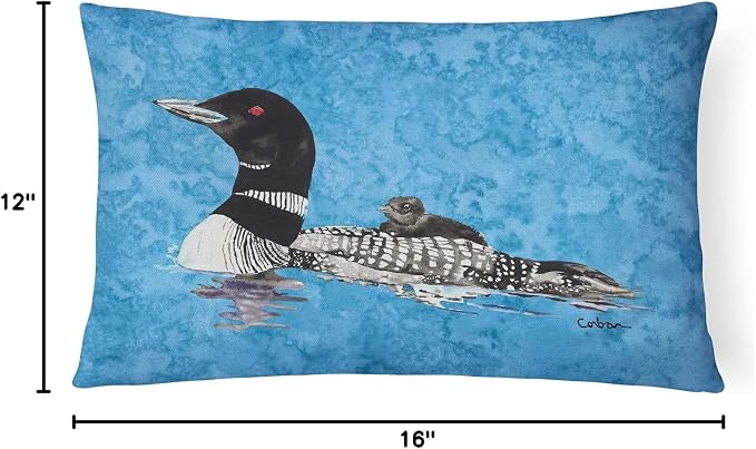 Caroline's Treasures 8718PW1216 Momma and Baby Loon Canvas Fabric Decorative Pillow Machine Washable, Indoor Outdoor Decorative Pillow for Couch, Bed or Patio, 12HX16W