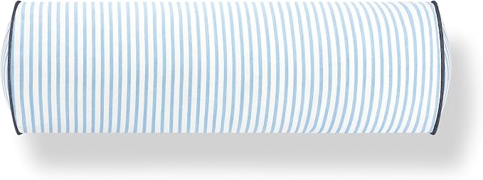 Hofdeco Premium Coastal Hampton Outdoor Performance Bolster Pillow Cover Only, 6"x20" Water Repellent, UV and Fade Resistant for Backyard, Couch, Poolside, Azure Blue Indigo Woven Coastline Stripes