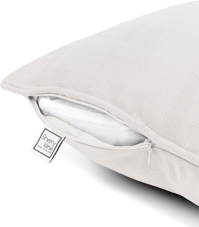 Sherry Kline Sunrise Indoor/Outdoor Square Corded Edge Filled Pillow Eggshell 18"x18" Set of 2