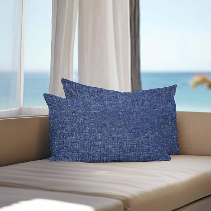 Vandarllin Outdoor Throw Pillows Covers 20x12 inch Set of 2 Waterproof Navy Blue Linen Decorative Zippered Cushion Covers for Patio Furniture, Farmhouse Pure Color Lumbar Pillowcases