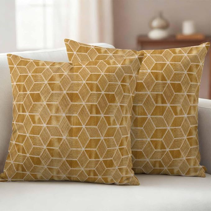 Tan Honeycomb Tiling Waterproof Outdoor Pillow Covers Set of 2 Home Decor, Wooden Grain Blocks Pillowcase Patio Pillow Covers for Couch Bench Patio Furniture Garden 26x26in