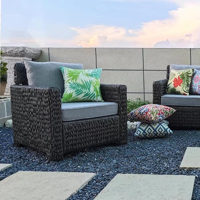 JMGBird 18x18 Teal Outdoor Pillow Leaf Pillow Green Outdoor Pillows | Outdoor Lumbar Pillows Set of 2 with Inserts Waterproof Throw Pillows for Patio Furniture