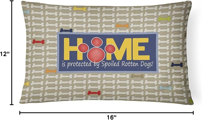 Caroline's Treasures SB3053PW1216 Home is Protected by Spoiled Rotten Dogs Canvas Fabric Decorative Pillow Machine Washable, Indoor Outdoor Decorative Pillow for Couch, Bed or Patio, 12HX16W