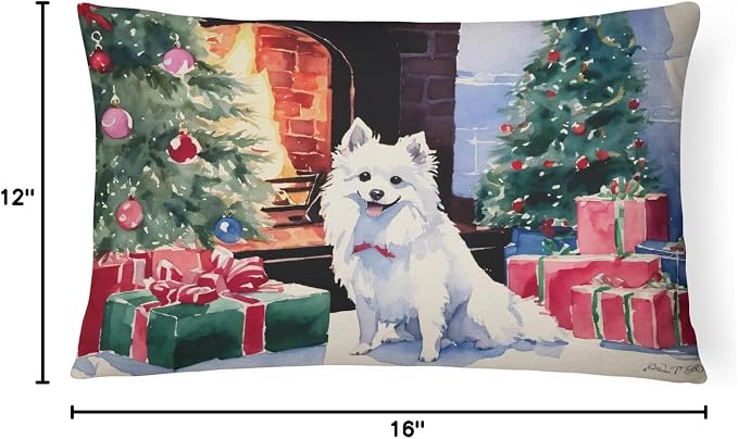 Caroline's Treasures DAC2686PW1216 Japanese Spitz Cozy Christmas Throw Pillow Machine Washable, Indoor Outdoor Decorative Pillow for Couch, Bed or Patio, 12HX16W