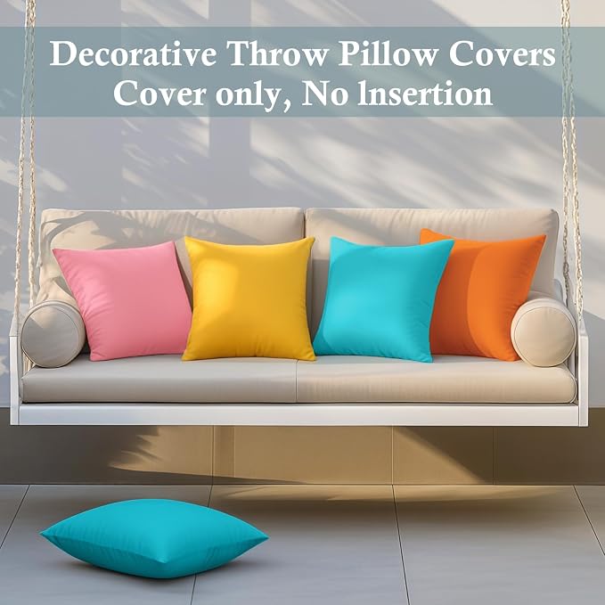 fauson Outdoor Pillow Covers 18x18 Set of 4, Outdoor Waterproof Decorative Throw Pillow Covers for Garden Patio Tent Balcony Bench Couch Sofa