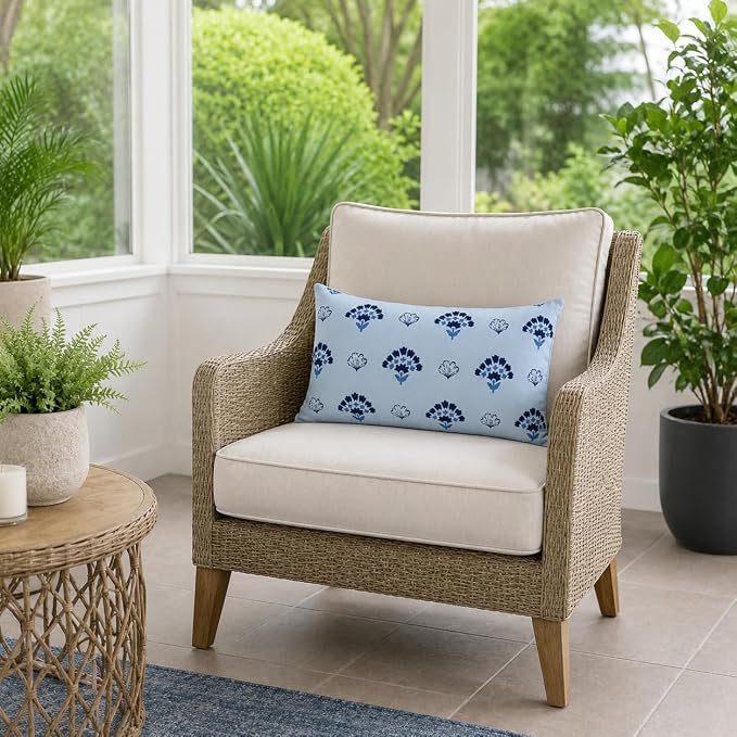 Pack of 2 Patio Lumbar Pillows 12"x20" | Fade Resistant Outdoor Waterproof Lumbar Pillow with Inners Decorative Garden Lumbar Cushions for Home Patio Terrace Sofa