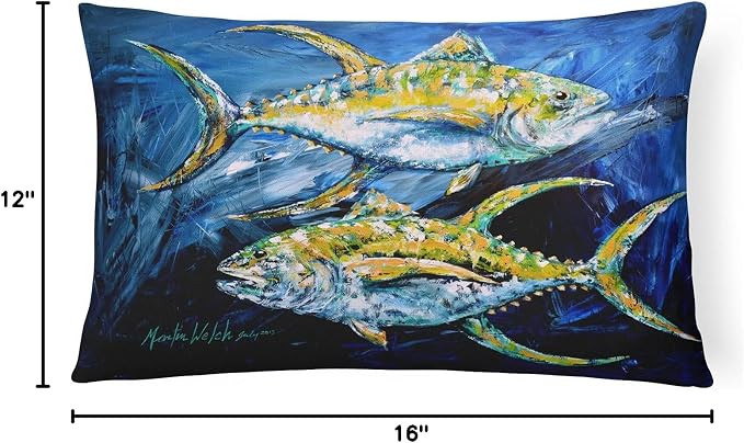 Caroline's Treasures MW1125PW1216 Fish - Tuna Tuna Blue Canvas Fabric Decorative Pillow Machine Washable, Indoor Outdoor Decorative Pillow for Couch, Bed or Patio, 12HX16W