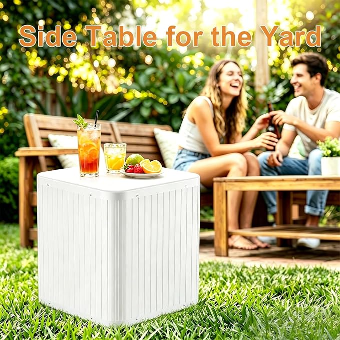 2-in-1 Umbrella Side Table – 16.54" Outdoor Patio Table with Fillable 15 Gal Water/Sand Base, Fits 1.5" Pole, UV Resistant for Pool, Deck, Garden (White)