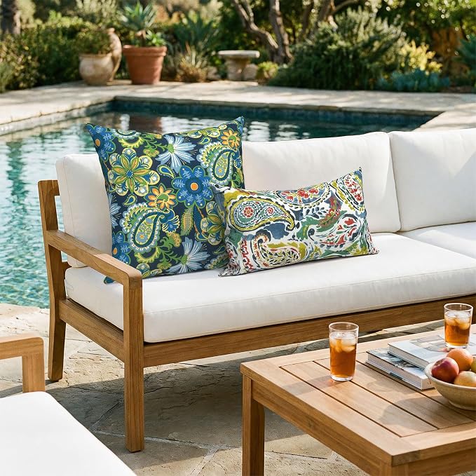 Outdoor 20x20 Inch Pack of 2 Patio Throw Pillow Covers ONLY, Water Repellent Cushion Cases, Square Pillowcases for Outdoor Couch Decoration, Wonder Garden