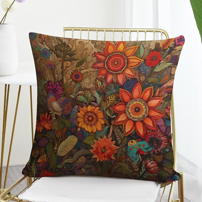 Couch Pillows for Living Room Oil Painting Colorful Garden Flowers Pillows 18"x18" Farmhouse Flower Linen Cushion Case Outdoor Home Decoration for Farmhouse Decor Room Bedroom Sofa Chair Car