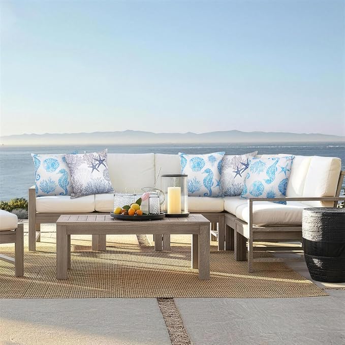 cygnus Coastal Outdoor Pillow Covers 18x18 inch Waterproof Conch Seashell Coral Satrfish Beach Summer Nautical Throw Pillow Covers for Patio Furniture Garden Bench Porch Sofa Couch Set of 2