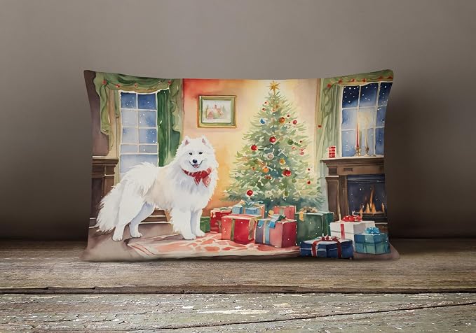 Caroline's Treasures DAC2738PW1216 Samoyed Cozy Christmas Throw Pillow Machine Washable, Indoor Outdoor Decorative Pillow for Couch, Bed or Patio, 12HX16W
