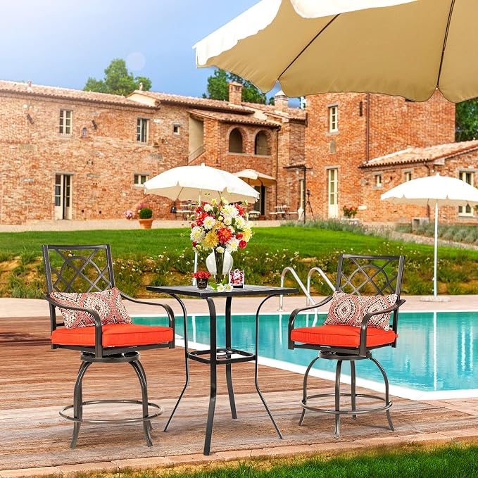 SUNCROWN Outdoor Patio Bar Height Table Bistro Square High Top Dining Table, Metal Frame, Umbrella Hole for Lawns, Poolside, Deck, Garden