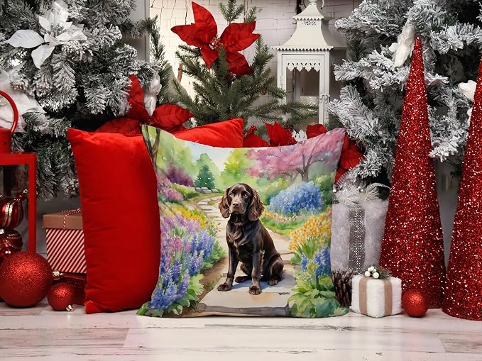 Caroline's Treasures Boykin Spaniel Spring Path Throw Pillow Machine Washable, Indoor Outdoor Decorative Pillow for Couch, Bed or Patio, 14Hx14W