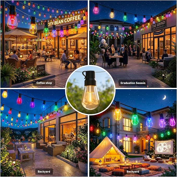 AILBTON RGB+IC 400FT Outdoor String Lights Bulbs IP67 Waterproof LED Color Changing Smart App Hanging Shatterproof Light with Remote Controller for Outside, Patio, Backyard, Garden, Party