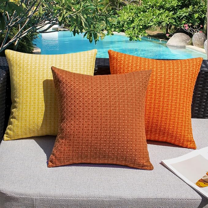 Kevin Textile Outdoor Waterproof 26"x26" Pillow Covers 2 Pack, Burnt Orange | Water Resistant Weaving Faux Linen Texture Throw Pillow Covers, Outside Decorative Pillowcases for Garden Patio Balcony Couch