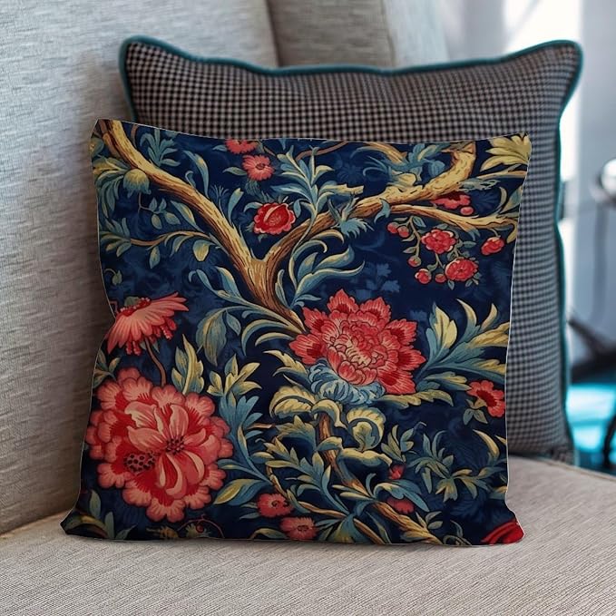Navy Blue Floral Botanical Throw Pillow Covers Burgundy Gold Olive Pillow Covers 26x26 INAbstract Accent Decorative Cushion Cases Home Decor for Patio Tent Couch