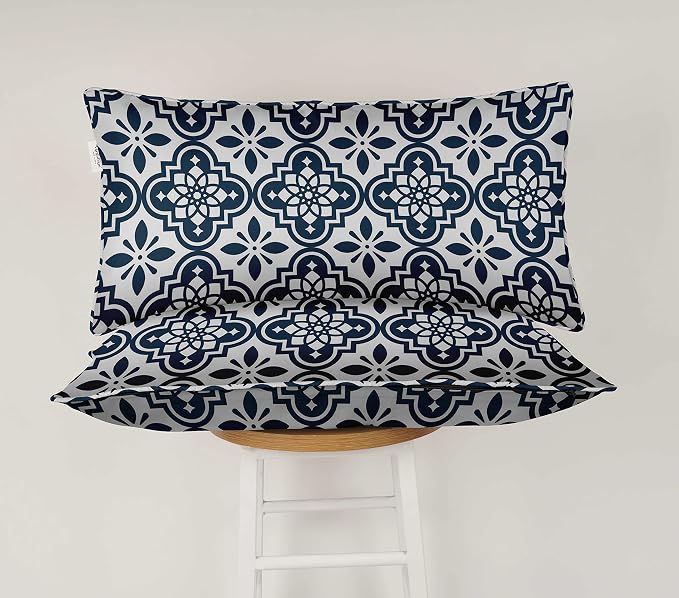 Indoor/Outdoor Polyester Fabric Lumbar Pillow Cover, All-Weather Waterproof Rectangular Cushion Case for Patio Furniture, 16 x 24 Set of 2 - Moroccan-50