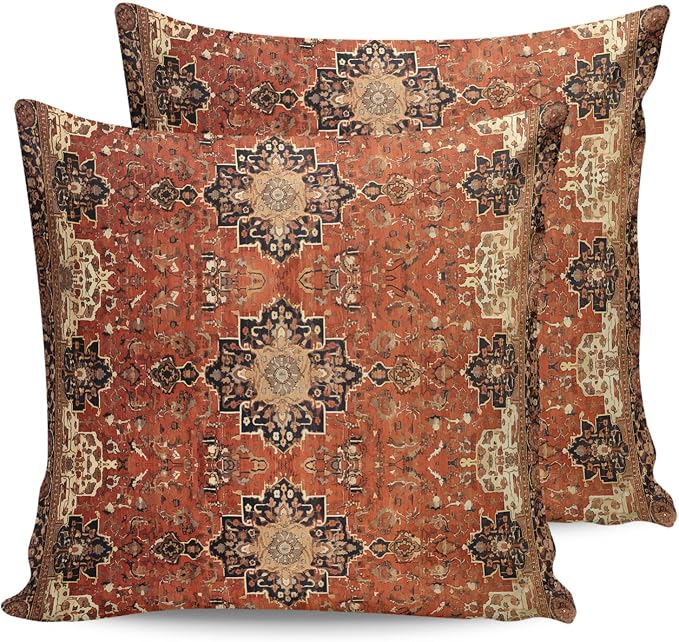Southwest Outdoor Pillow Covers Waterproof, All Weather Cushion Case Set of 2, Geometric Stripe Boho Native Flower Print Decorative Pillowcases for Sofa Couch Bed Decor Patio Furniture 24"x24"