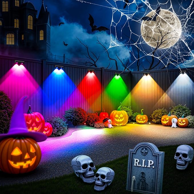 SOLPEX Solar Fence Lights Outdoor, 9 Fixed Colors & Color Changing Fence Solar Lights Outdoor Waterproof IP65, LED Deck Lighting for Halloween Wall Backyard Step Railing Patio Pool Porch(12 Pack) | LED Deck Lighting for Halloween Backyard Wall Step Pat...
