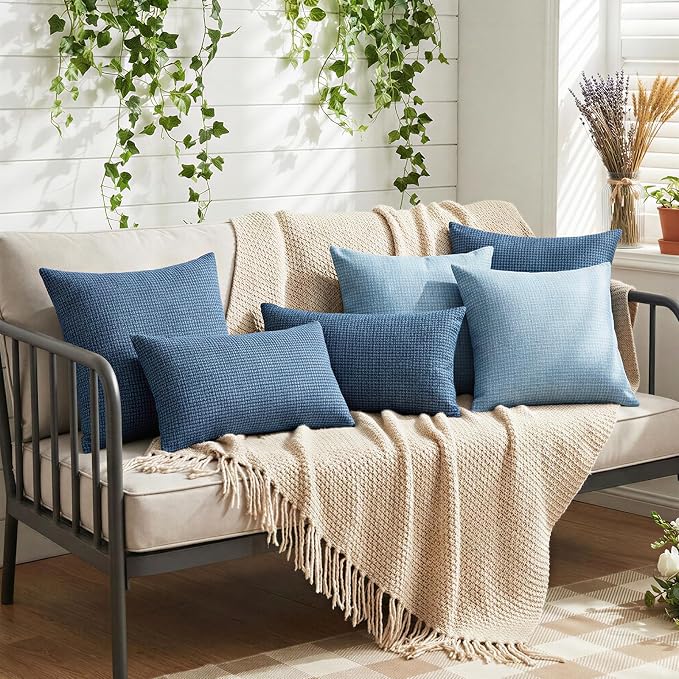 Lewondr Summer Outdoor Waterproof Throw Pillow Covers, Light Blue, 18×18" | Pack of 2, Spring Decorative Lumbar Throw Pillow Cases Summer Garden Cushion Cover for Patio Sofa, Balcony Bench Couch