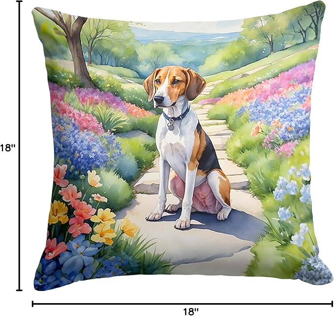 Caroline's Treasures American Foxhound Spring Garden Throw Pillow Machine Washable, Indoor Outdoor Decorative Pillow for Couch, Bed or Patio, 18Hx18W