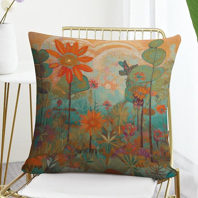 Couch Pillow Covers Oil Painting Colorful Garden Flowers Pillow Protector 18"x18" Farmhouse Flower Modern Sofa Throw Pillow Cover Couch Pillows for Iiving Room Patio Garden Balcony Couch Deck Chair