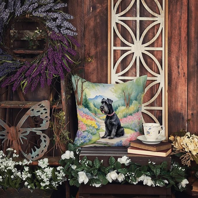 Caroline's Treasures Giant Schnauzer Spring Path Throw Pillow Machine Washable, Indoor Outdoor Decorative Pillow for Couch, Bed or Patio, 18Hx18W
