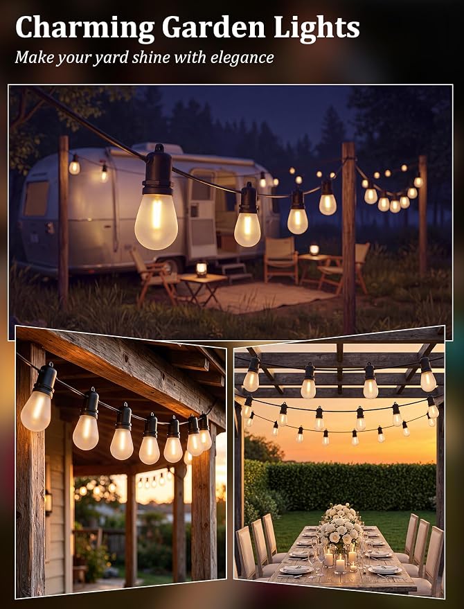 S14 Outdoor String Lights 30FT, 11 Frosted LED Bulbs, Black Wire | Connectable Commercial Grade Patio Lights, UL Listed, IP65 Waterproof, 2700K Shatterproof Bulbs, for Backyard, Porch, Bistro
