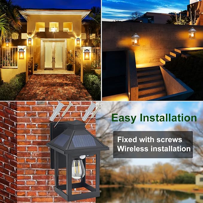 CYHKEE Solar Wall Lanterns Outdoor with 3 Modes, Dusk to Dawn Motion Sensor | Sconce Lights Waterproof, Exterior Front Porch Security Lamps Wall Mount Patio Fence Decorative Light Fixtures