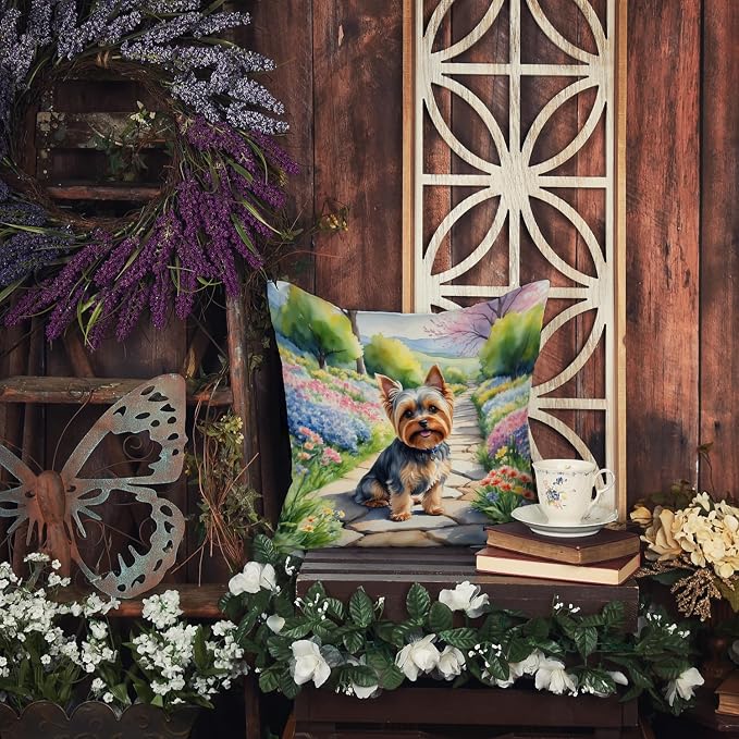 Caroline's Treasures Yorkshire Terrier Spring Path Throw Pillow Machine Washable, Indoor Outdoor Decorative Pillow for Couch, Bed or Patio, 18Hx18W