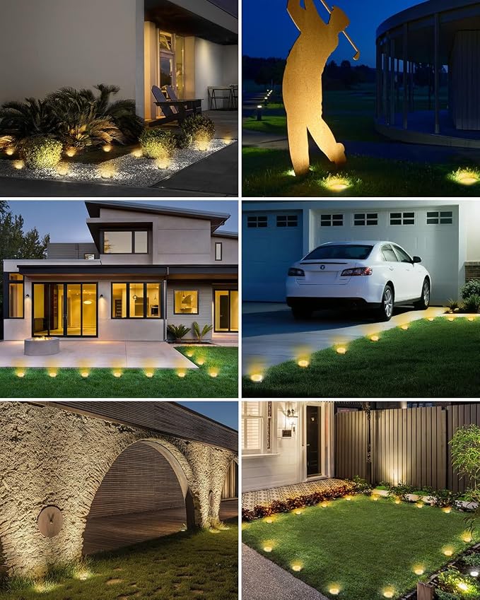 btfarm 12 Pack Solar Lights Outdoor, 8 LED Solar Ground Lights IP65 Waterproof Flat Solar Disc Light, Pathway Lights for Garden Lawn Patio Yard Path Landscape, Warm White