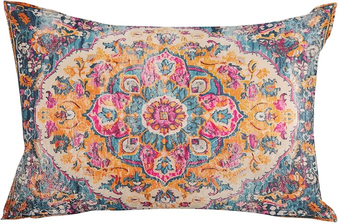 Prime Leader Outdoor Waterproof Pillow Covers Set of 2, Geometric Abstract Carpet Flowers Pattern Pink Patio Throw Pillow Covers, Decorative Cushion Case for Couch Sofa Furniture Garden, 20x12 Inch