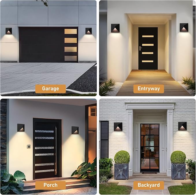 QQCherry Outdoor Light Fixture Wall Mount, 8W LED Exterior Lighting fixtures for Outside, Modern Front Porch Lights, Waterproof Black Wall Sconce for House, Patio, Garage, Doorway, Entryway