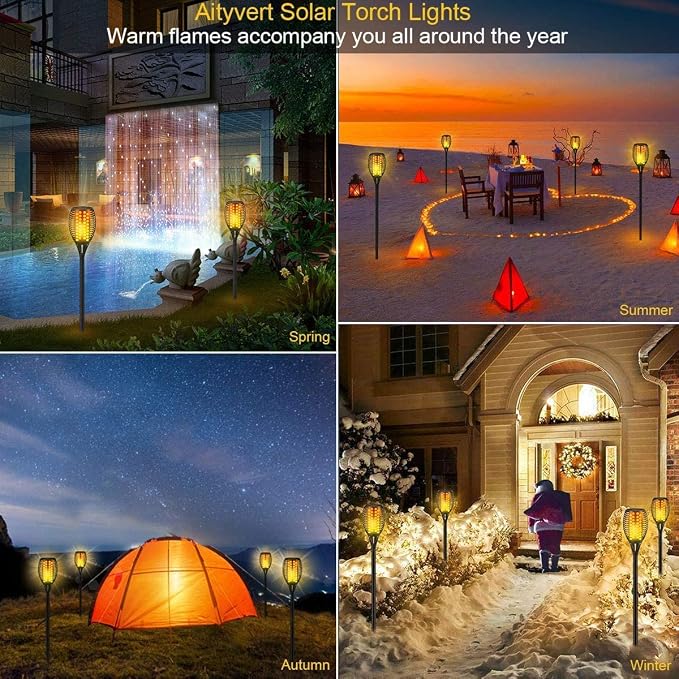 Aityvert Flickering Flame Solar Torch Lights Outdoor, 43" Tall, 8 Pack | Realistic 96-LED Flame Effect, Charges in 6-8 Hours, 10-12-Hour Runtime, IP65 Waterproof, Auto On/Off forPatio, Garden