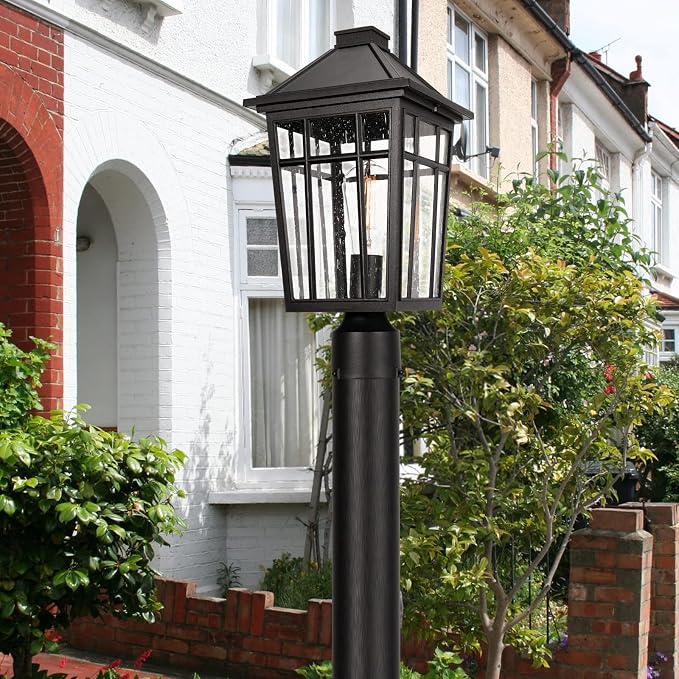 Darkaway 2pcs Large Outdoor Post Lights Lamp, 17inch Waterproof Aluminum Post Lamp with Glass, Fence Post Deck Lighting for Patio Pathway