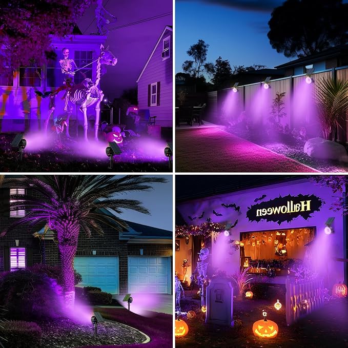 nipify Solar Spot Lights Outdoor Waterproof, Landscape Spotlights | Purple, 2 Pack/53 LED/3 Modes, Adjustable Solar Panels, Auto On/Off, Uplights Lighting for Outside Tree Yard Flag Garden