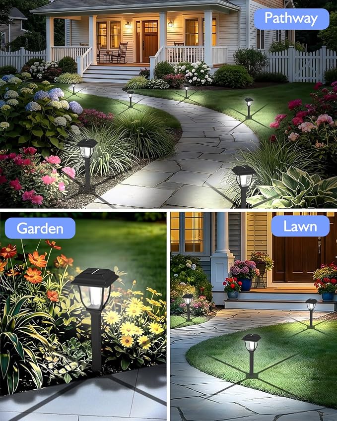 Solar Pathway Lights 2 Pack Mini Outdoor 3000K Bright Auto On/Off Solar Garden Lights Long Lasting Solar Powered Landscape Light for Path Yard Walkway Lawn Driveway Decor Lighting - Cool White