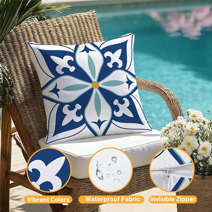 Outdoor Waterproof Throw Pillow Covers 20x20 Set of 4 Floral Boho Decorative Cushion Cases for Patio Furniture Garden Porch Bench Couch Sunbrella