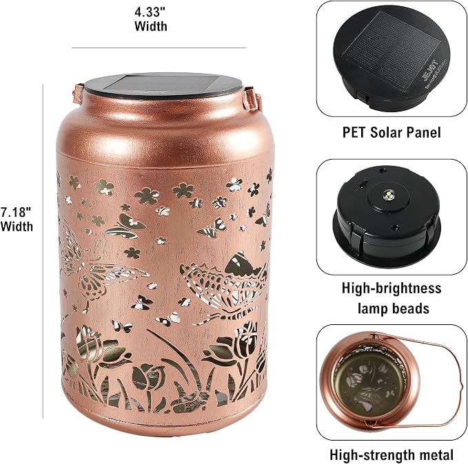 JEJOT Butterfly Solar Lanterns Outdoor Waterproof,Birthday Gift for Women | Gifts for Mom Grandma, Metal Hanging Solar Light for Yard Garden Porch Landscape Deconration-1Pack