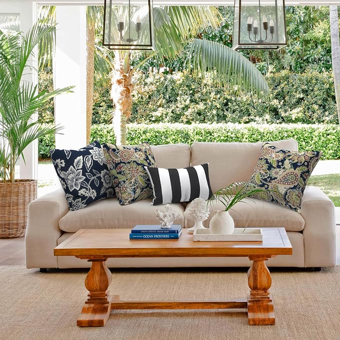 Outdoor 20x20 Inch Throw Pillows with Inners, Square Pillows Decorative Set of 2 for Home Garden Furniture, Paisley Sapphire Blue