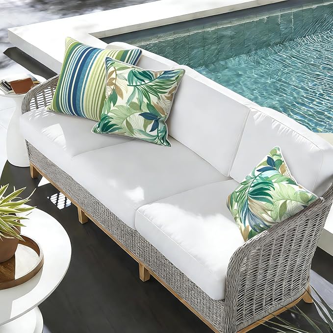 Outdoor Throw Pillow Covers Pack of 2, Decorative Water Repellent Square Pillow Cases with Piping 18x18 Inch, Lush Leaf Green