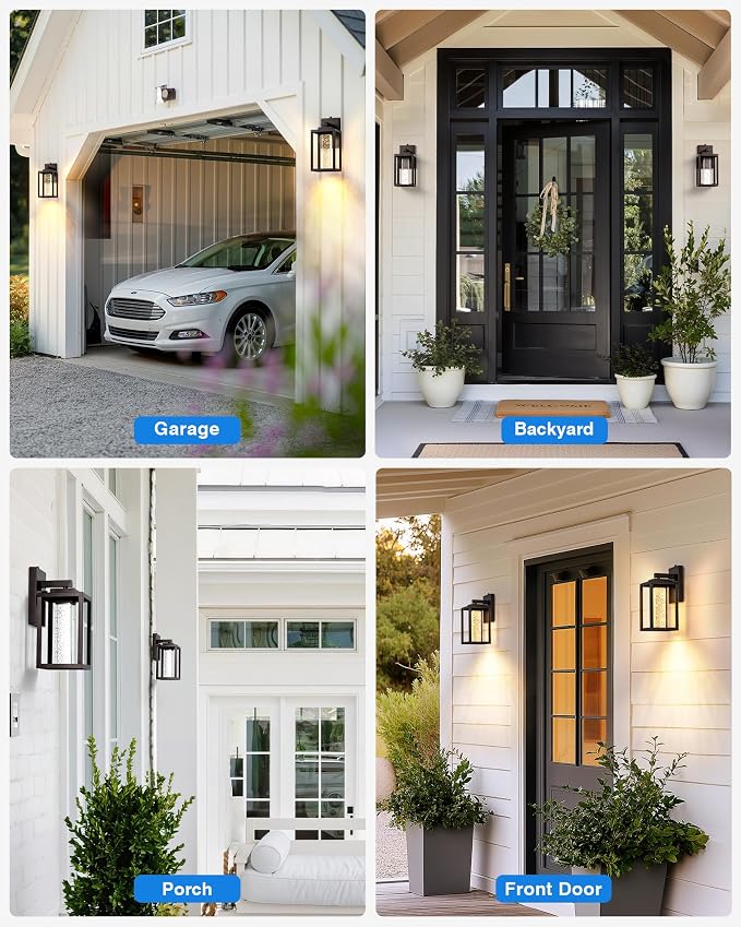 VIANIS 2 Pack Porch Lights Outdoor, Oil Rubbed Bronze Dawn to Dusk Exterior Lighting Fixtures for House, Farmhouse Outside Garage Lights Wall Mount Built-in LED Outdoor Wall Sconces Lantern, Anti-Rust