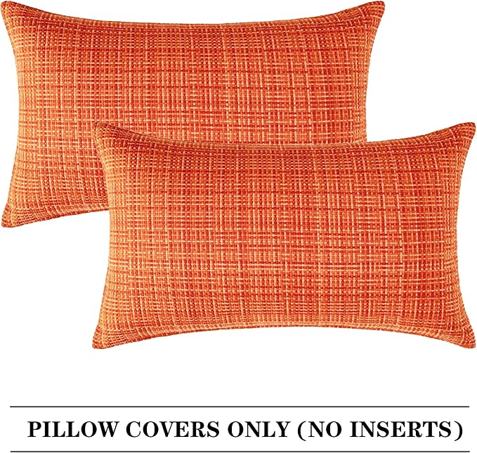 Kevin Textile Outdoor Waterproof 14"x24" Lumbar Pillow Covers 2 Pack Orange | Water Resistant, Faux Linen Yarn-dyed, Woven Texture Throw Pillow Covers for Tent Patio Garden Couch Sofa