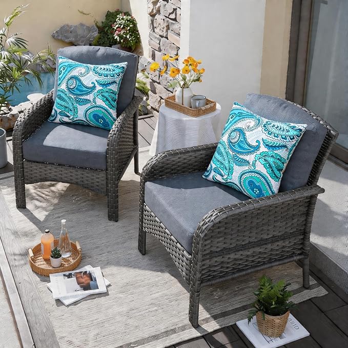 2 Pack Waterproof Outdoor Pillows, 18x18 Outdoor Throw Pillows | Patio Furniture Pillows, Decorative Throw Pillows, Waterproof &Fade Resistant, Removable & Washable, Paisley Blue