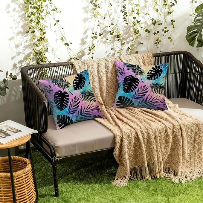 Waterproof Outdoor Pillow Covers Patio Throw Pillow Cases 18x18 Leaves | Decorative Throw Pillows Patio Cushion Covers Set of 2, Outdoor Pillow Inserts Cover for Couch Chair