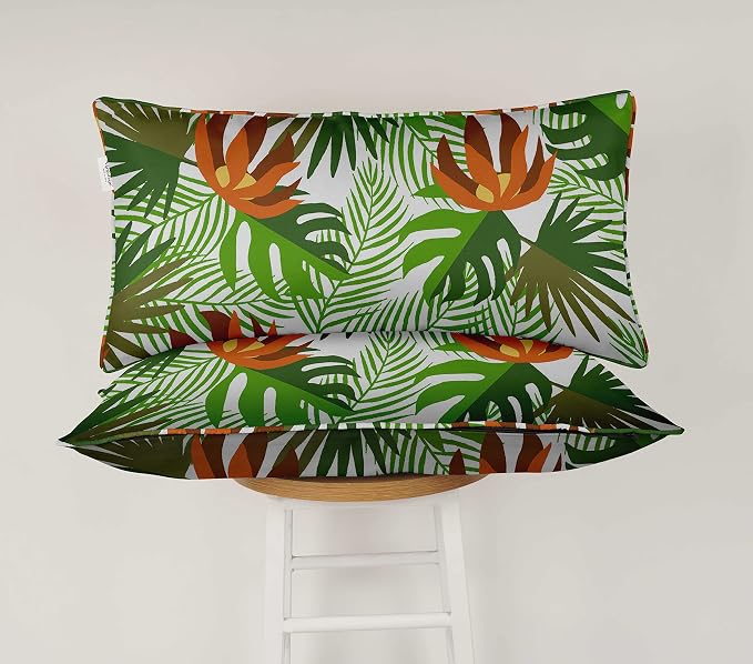 Indoor/Outdoor Polyester Fabric Lumbar Pillow Cover, All-Weather Waterproof Rectangular Cushion Case for Patio Furniture, 16 x 24 Set of 2 - Tropical-76